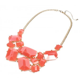 Persimmon Geo Stone Fragments Statement Bib Necklace 